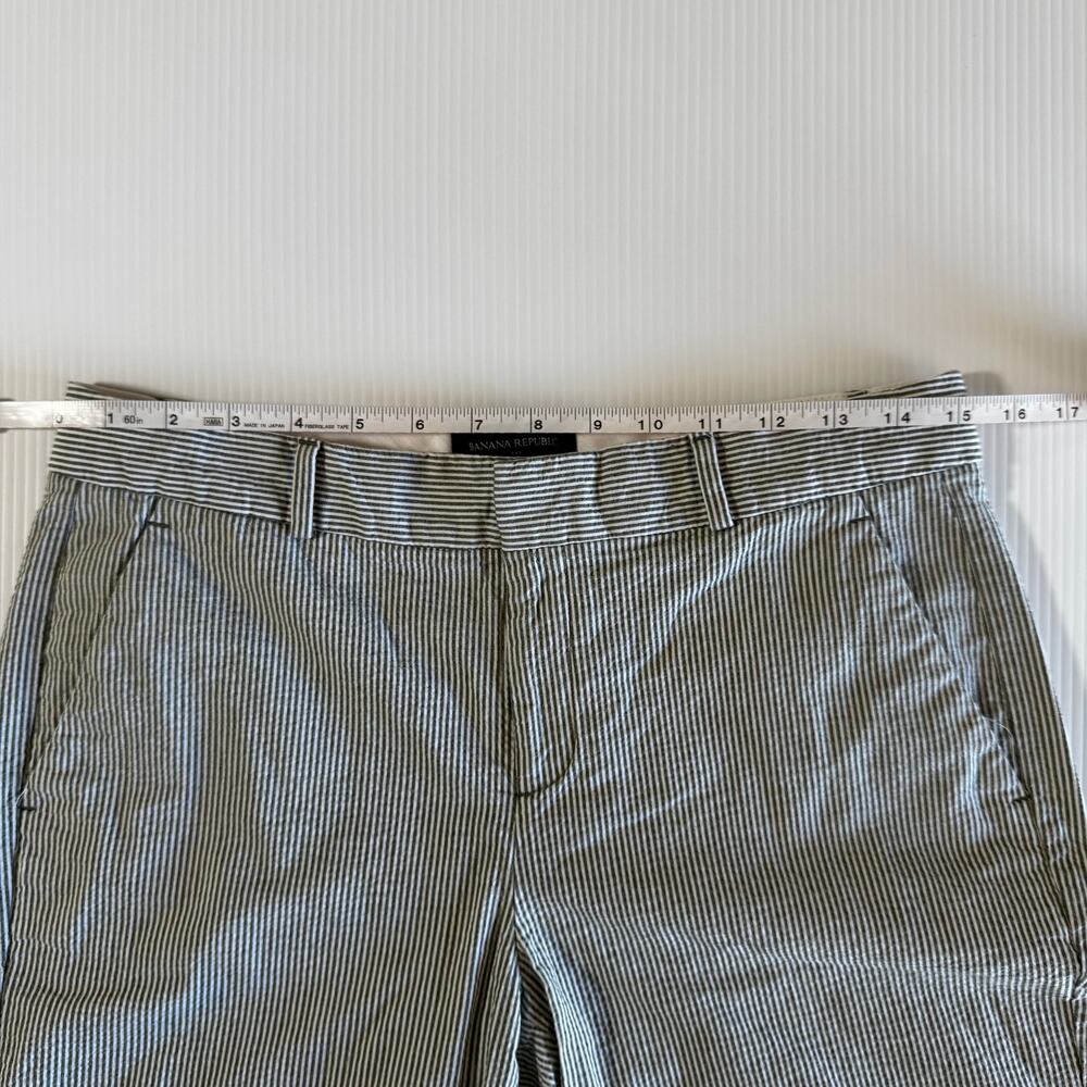 Banana Republic Seersucker Shorts Women's 4 Olive Green White Stripe Tailored - Picture 9 of 15